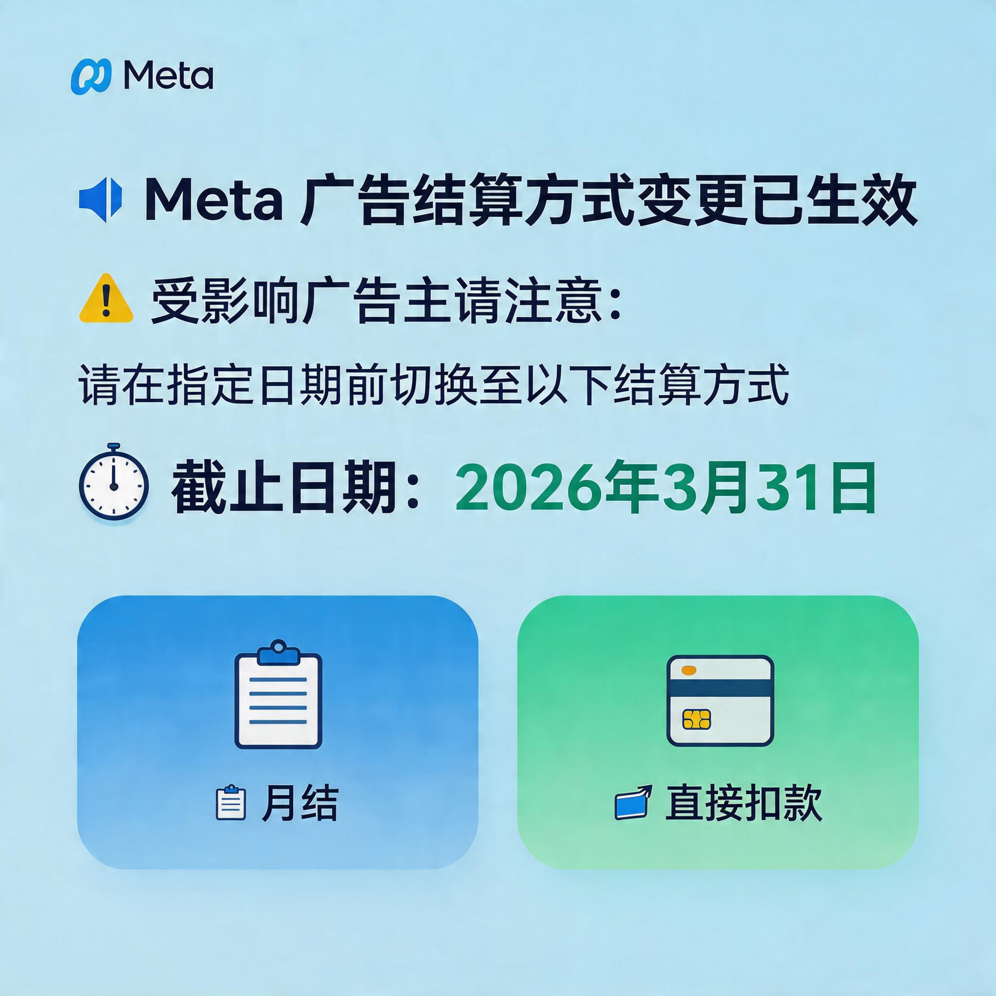 Meta 广告结算方式变更已生效：受影响的广告主须在2026年3月31日前切换至月结或直接扣款 2026：完整指南 featured image