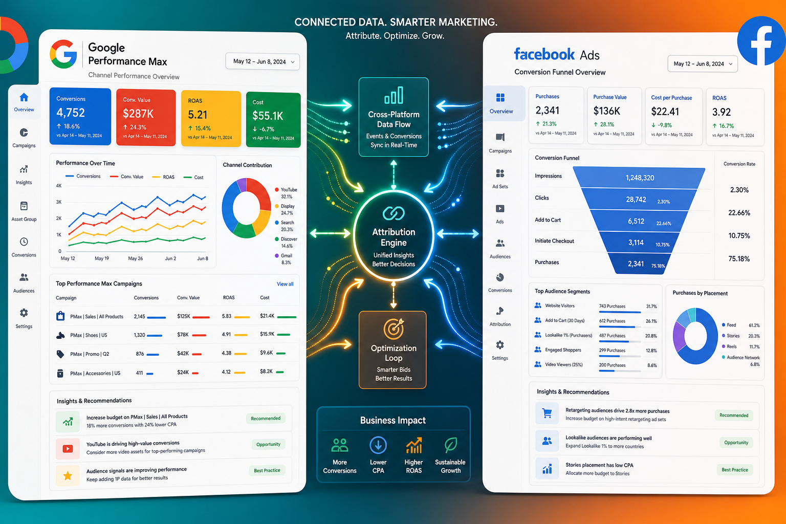 PMax 与 Facebook 广告点击后转化优化对比